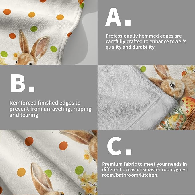 Giwawa Easter Bunny Hand Towels Eggs Carrot Dish Washing Cloth Set of 2 Soft Absorbent Fingertip Face Tea Towel for Kitchen Bathroom Holiday Decor