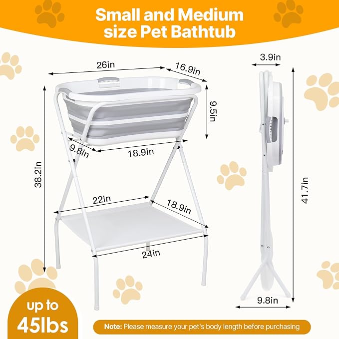 Beberoad 2 in 1 Dog Bath Tub Dog Washing Station for Bathing and Grooming, Elevated Collapsible Foldable Portable Shower Bathtub for Small Dogs Cats Pet, Indoor and Outdoor