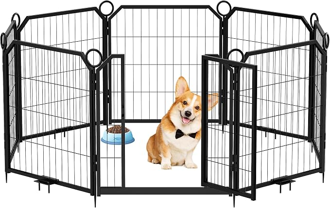 8 Panel Heavy Duty Anti-Rust Metal Dog Playpen, Foldable Portable Pet Exercise Fence with Lockable Gate, Indoor Outdoor Puppy Containment Pen for Small Medium Dogs, Ideal for Yard, Garden