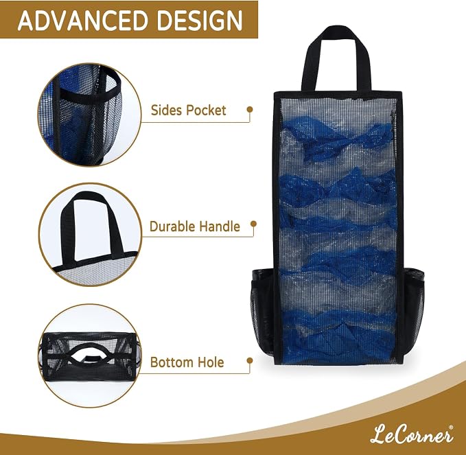 Plastic Bag Holder, Large Capacity Grocery Bag Holder, Breathable Mesh Plastic Bag Holders for Grocery Bags Storage, Lightweight Trash Bag Holder Dispenser Organizer, Black