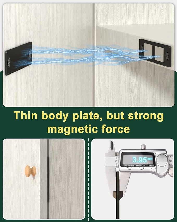 Jiayi 6 Pack Ultra Thin Magnets Latch, 30 Lb Kitchen Door Magnetic Catch Screw on Adhesive, Strong Cabinet Double Magnet Catch for Wardrobe Closet Door Drawer Wardrobe Cupboard Closing