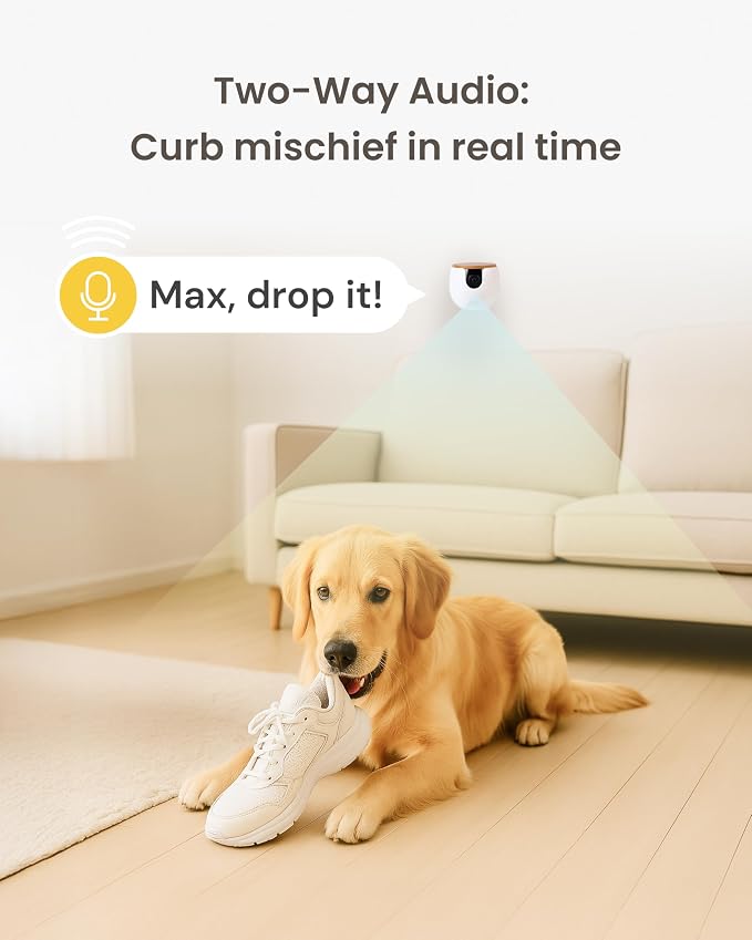 Furbo Mini Pet Camera [No Monthly Fee] | 130° Wide View, Barking/Meowing Alerts, 2-Way Audio, Night Vision, Mountable Design, Pet Monitoring, No AI Alerts or Rotation