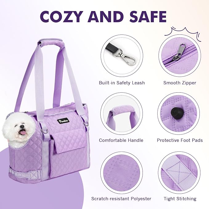 Pawaboo Dog Purse Carrier for Small Dogs with Pocket,Up to 11Lbs | Lightweight & Portable Dog Tote Bag Carrier Purses,Soft Sided Design,Front Pocket for Storage Travel Shopping Purple