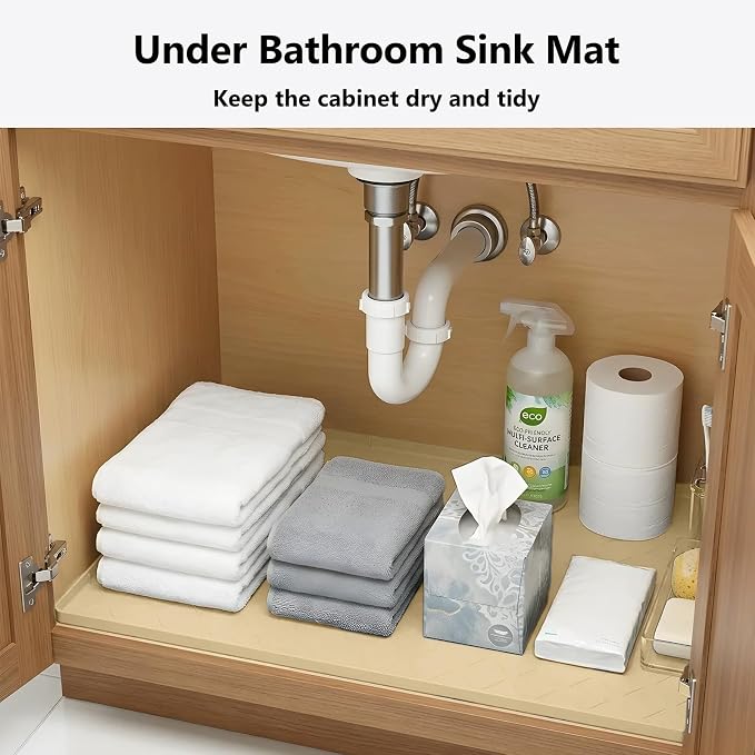 Mateeylife Under Sink Mat Kitchen Waterproof, Silicone Sink Tray 22"X31" | Under Sink Organizer Cabinet Shelf Protective Liner, Multi-use Silicone Mat for Boot Tray & Litter Mat, Khaki