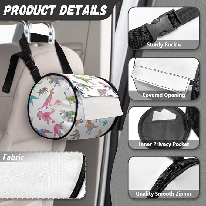 Modern Kitchen Bathroom Hanging Toilet Paper Tie Dye Dinos Tissue Holder Wall Mounted Tissue Towel Roll Holder with Adjustable Strap Easy Installation