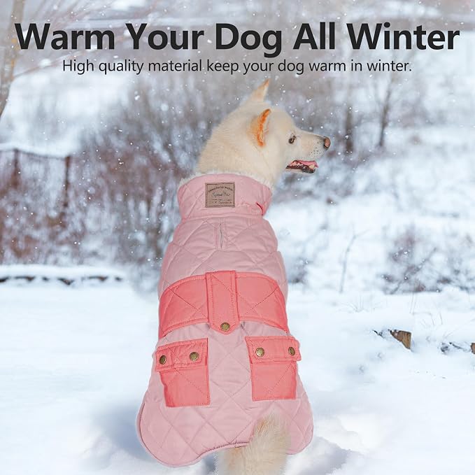 KYEESE Dog Coat Warm Pet Winter Puffer Coat with Leash Hole Soft Dogs Jacket with Pocket Windproof Pet Sweater Waterproof Pets Clothes for Cold Weather Thick Dog Coats for Medium Dogs