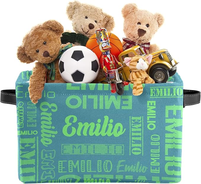 Personalized Toy Box Storage Bins for Boys Girls with Name, Kids Custom Storage Basket Cubes Organizer with Handles, Shelf Closet Storage Baskets Bin Customized Gift, 1 Pack