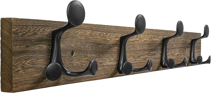 SKOLOO 24-Inch Wood Burnt Coat Rack Wall Mount with 4 Triple Hooks - Ideal for Family Entrances, Classrooms, and Pet Supplies Storage - Perfect Coat Hooks for Wall
