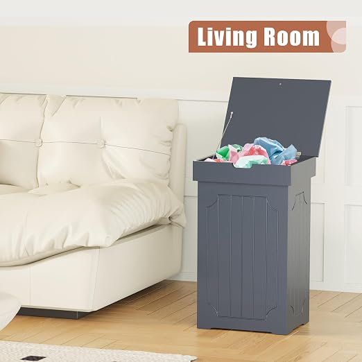 Function Home Trash Can Cabinet, 13 Gallon Kitchen Garbage Can, Wood Recycling Trash Bin, Freestanding Dog Proof Trash Can, Farmhouse Trash Cabinet with Lid for Home Kitchen Bathroom, Grey