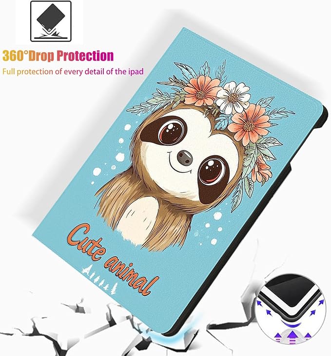 for Microsoft Surface Pro 8-13" 2021 Tablet Case,Auto Wake/Sleep,Adjustable Stand Protective Cover - Cute Sloth Floral