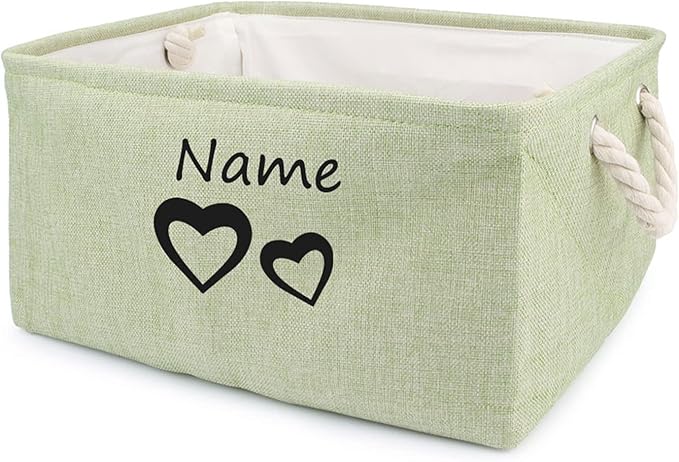 Personalized Dog Toy Storage Basket Bin Collapsible Customized Pet's Name Storage, Organizer for Dog Toys、Clothing、Apparel & Accessories with Box Heart Print (Green-S)