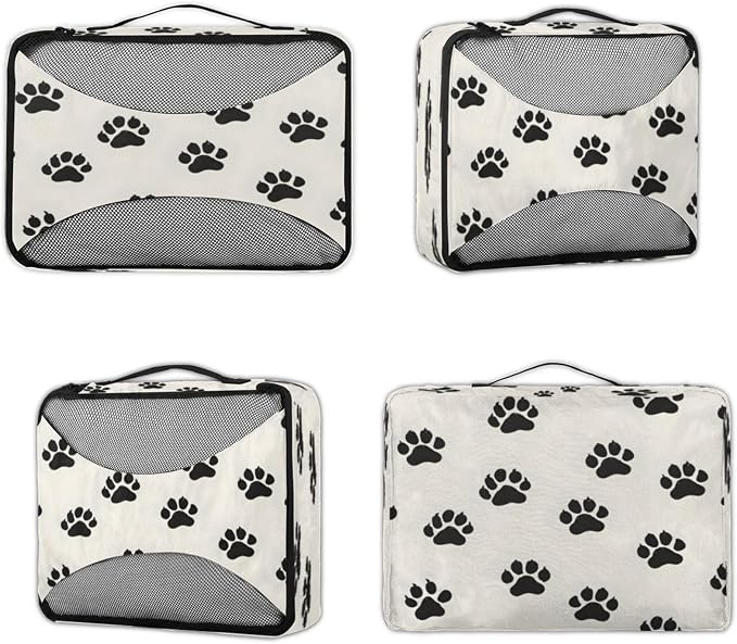 Packing Cubes for Travel, Dog Pet Paw Print Travel Luggage Packing Organizers for Women Men, Large Custom Toiletries Bag for Clothes Shoes, Cat Pet Paw