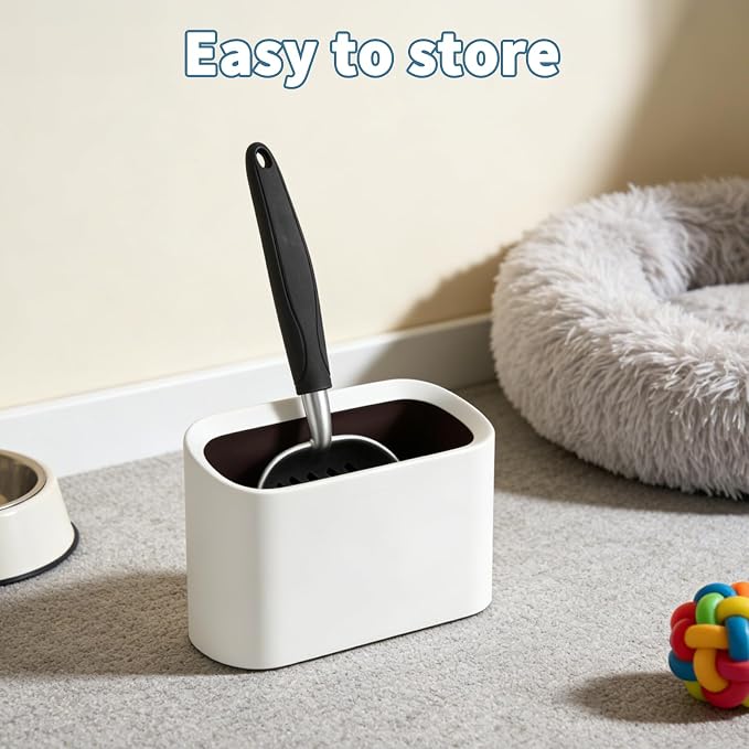 Metal Cat Litter Scoop with Holder, Detachable Caddy Set, White | Aluminum Sifting Shovel, Detachable Caddy with Lid, 12 x 4 x 1.5 in Scoop, 8 x 2.9 x 5.9 in Caddy, Curved Grip, Easy Rinse