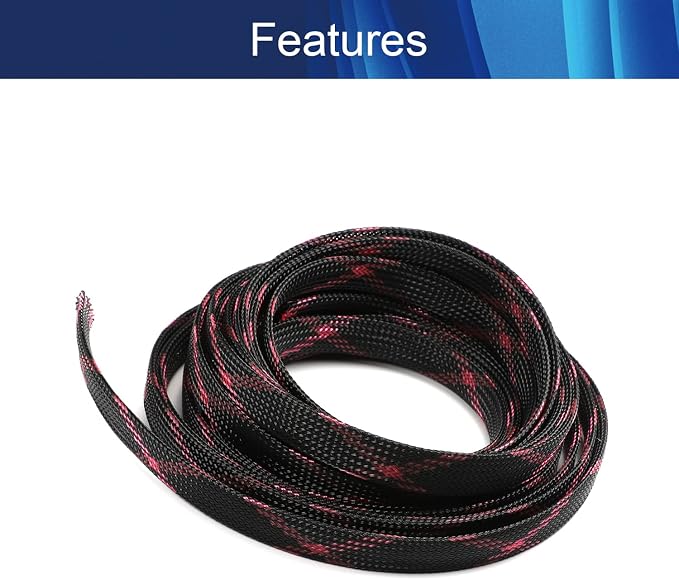 Jutagoss PET Expandable Braided Cable Sleeve, 16.4ft - 1/2 inch Black Pink Cable Management Sleeve, Wire Loom Tube Cord Protector for USB Cable, Power Cord, Audio Video and More, 1Pc