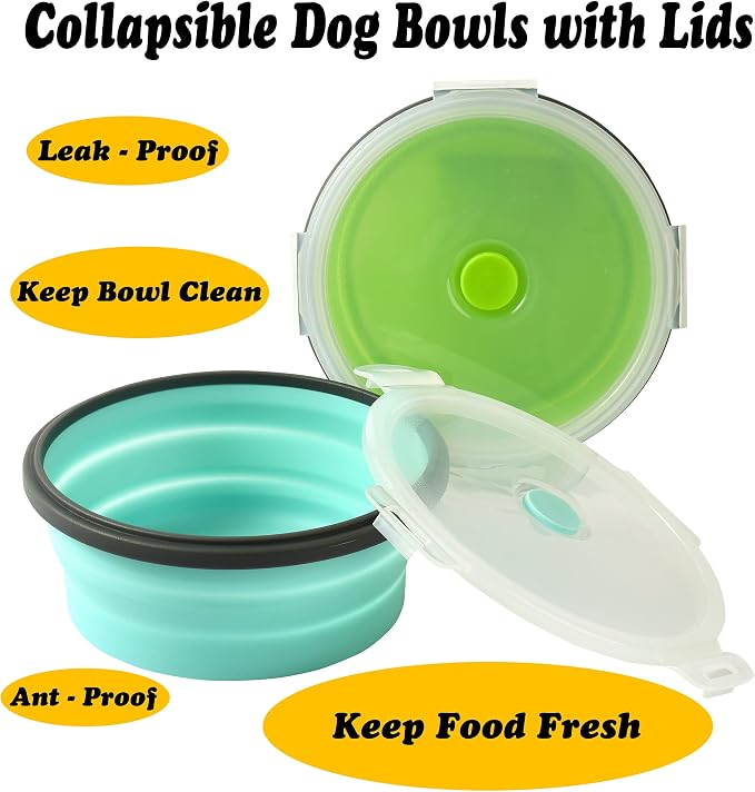 Large Collapsible 40 OZ Travel Dog Bowls, 2 Pack with Lids, Foldable Silicone Food & Water Bowl for Large Dogs, Lightweight & Leak Proof, Perfect for Outdoor Travel, Camping & Hiking