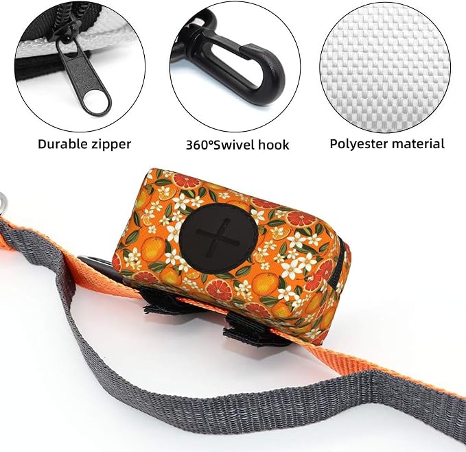 Citrus Orange Slices Flowers Pet Waste Bag Dispenser 0.2L | Portable Dog Poop Holder Waste Bag With Zipper Park Doggy Walking Accessory