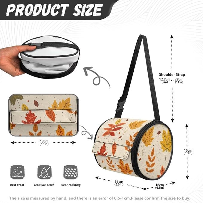 Hanging Paper Tower Holder Wall Mounted Cylinder Toilet Paper Roll Storage Holder with Adjustable Strap Easy to Install 6.3 * 6.3 * 6.3 Inch,Falling Leaves