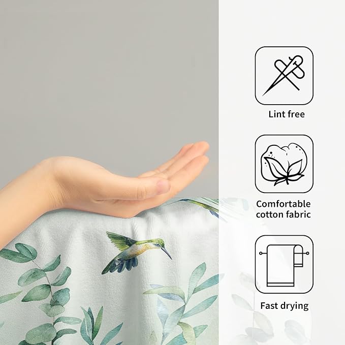 Giwawa Sage Green Leaves Hand Towels Eucalyptus Hummingbird Bird Kitchen Dish Towel Set of 2 Soft Guest Face Towel Spring Summer Home Decorations
