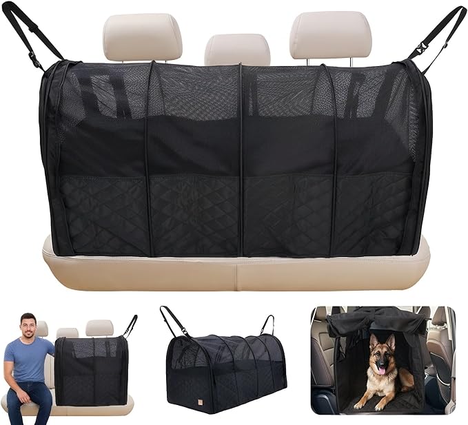 Soft Sided Collapsible Dog Crate for Car - XL Portable | Collapsible dog car crate folds small Secure straps for back seat, SUV & trucks. Portable for multiple dogs, area restriction