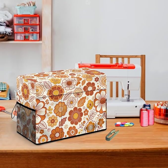Sewing Machine Cover with Storage Pockets,Retro Flowers Print | Dust & Pet Hair Protection,Fits Standard Singer, Brother and Janome Machines, Protecting & Decorating Your Sewing Space