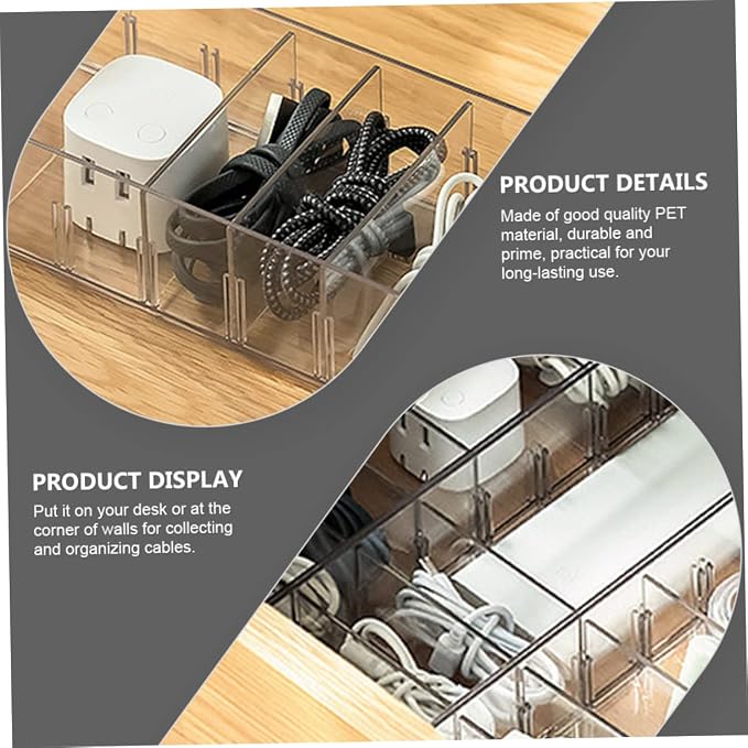 Mikikit Cord Management Box Jewelry Holder Power Cord Storage Efficient Home Organization Pet Material