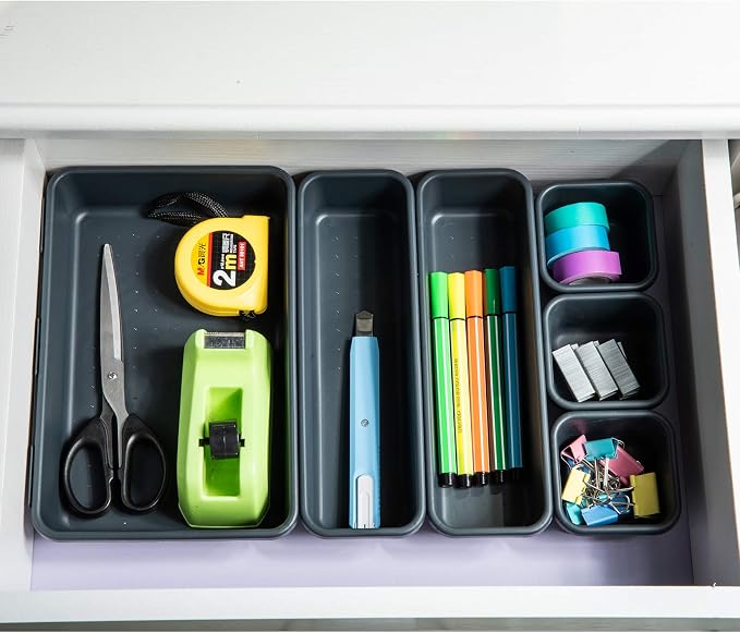 BYCY 18 Pcs Drawer Organizers Trays Set for Office Bathroom Dresser Interlocking Dividers Storage Bins Pack (18 Pieces Set)