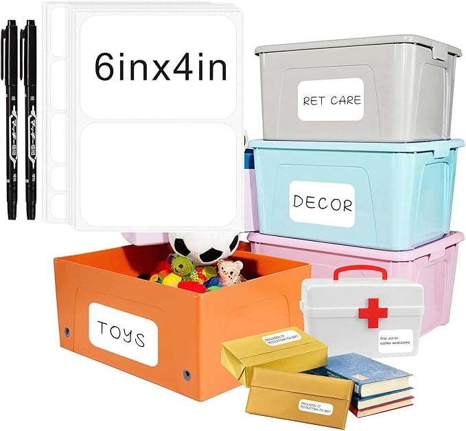 160 Pcs Storage Bin Labels with Marker, Removable No Residue Tear Resistant Matte White Blank Labels, Three Sizes for Home School Business Organization (3 Sizes)