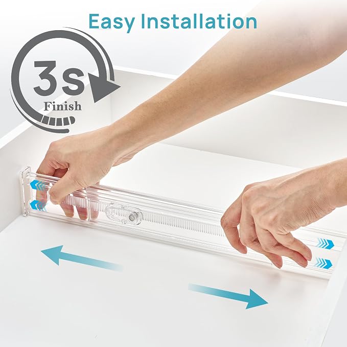 Vtopmart 2.36" Short Upgrade Drawer Dividers 12.8"-22.3" Expandable 12 Pack | Adjustable Kitchen Drawer Organizer, Clear Plastic Separator for Flatware, Utensils, Cutlery, Underwear Storage, Space Saving