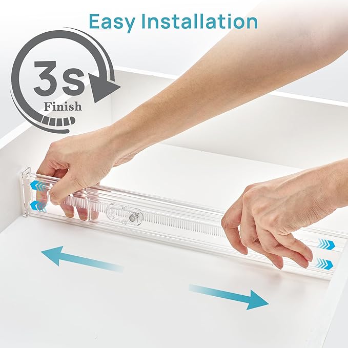 Vtopmart 2.36" Short Upgrade Drawer Dividers 12.8"-22.3" Expandable 4 Pack | Adjustable Kitchen Drawer Organizer, Clear Plastic Separator for Flatware, Utensils, Cutlery, Underwear Storage, Space Saving