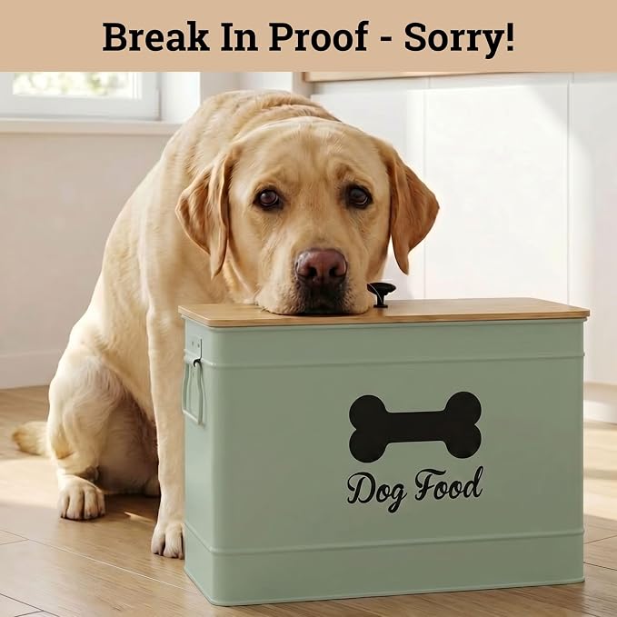 Metal Dog Food Container 15-20 lbs w/ Airtight Bamboo Lid, 70 Cup Capacity | Pet Jar For Dogs up to 100lbs, Airtight Bamboo Lid, Sturdy Comfortable Metal Handle, Powder Coated Iron, Kibble Storage Bin