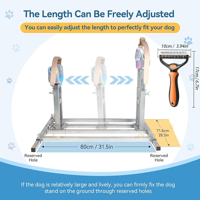 Dog Breeding Stand, Stainless Steel Breeding Stand for Dogs, Shoulder Height 17.5 IN-35.5 IN,Pet Fixed Bracket for Medium to Large Dogs,Adjustable Height and Length,Strong Grooming Breeding Stand（L）