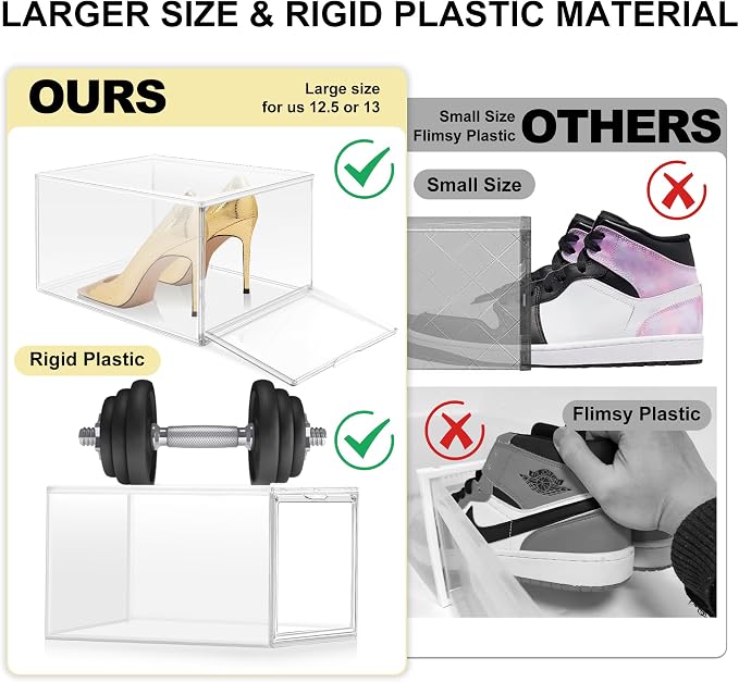 1 Pack Clear Shoe Boxes with Acrylic Drop Front Magnetic Door, Size 12 | Stackable Shoe Organizer for Sneaker Collection, Space-Saving Plastic Shoe Storage Box for Closet, Entryway, Bedroom