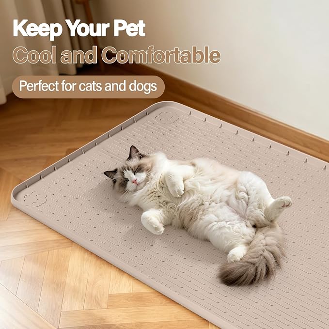 Silicone Cat Bed Mat 40"x28" Pet Crate Mat for Cat Cage, Khaki | Extra Large Cat Sleeping Mat, Non-slip, Washable, Waterproof Pet Bed Mat with Raised Edge, Pet Playpen Mat to Protect Floors