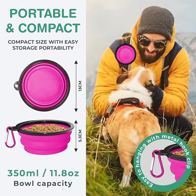 Collapsible Dog Bowls for Travel, BPA Free, Purple | Portable Dog Water Bowl, Food Dish for Cats, Foldable Pet Feeding Dish, Walking Hiking Camping with Carabiner