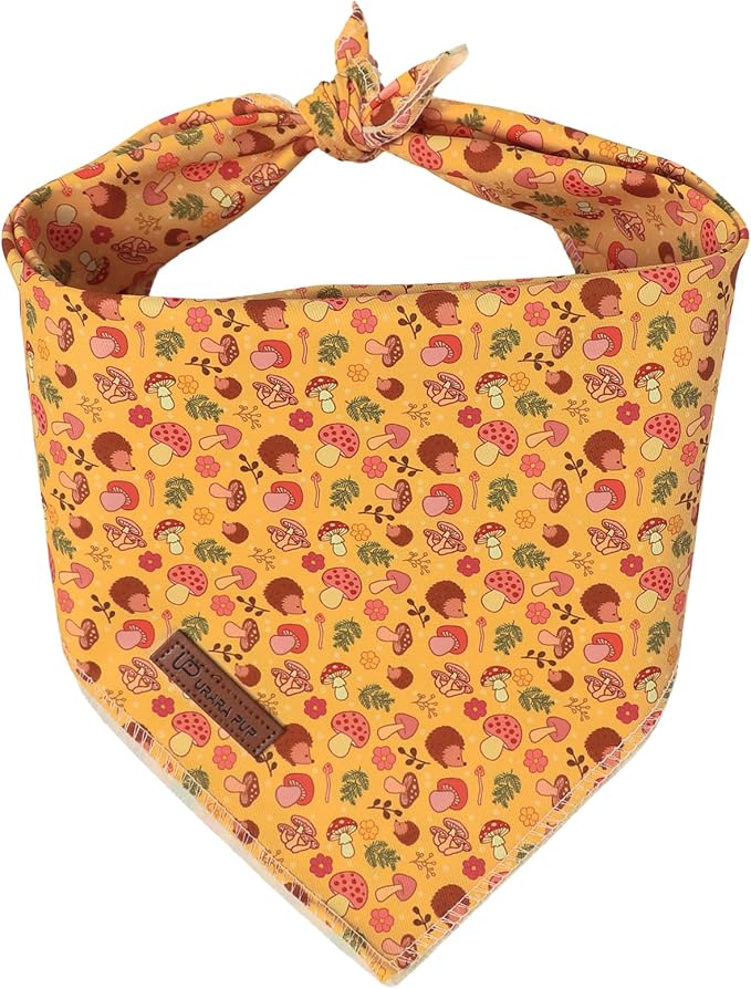 Fall Dog Bandana, UP URARA PUP Puppy Bandana for Small,Medium Dog, Hedgehog Mushroom Cotton Triangle Bid Scarf Dog, Pet Kerchief for Girl Boy Dogs or Cats, Fancy Fall Classic Dog Bid Scarf