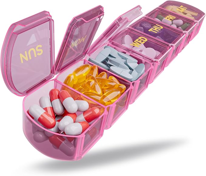 Large Pill Organizer Weekly - 7 Day Compartments with Easy-Open Design | SHIJOINYU XL Pill Box with High-Capacity, Daily Medicine Pill Organizer for Vitamins, Supplements, Fish Oils