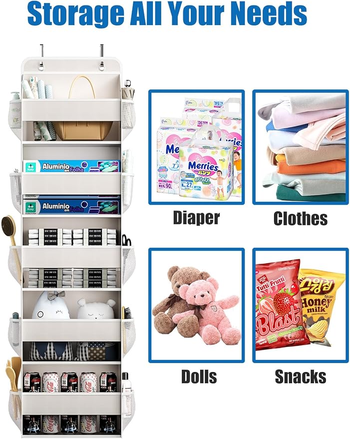 Over The Door Storage Organizer, RV Bathroom Organizer, Over The Door Organizer Camper Storage and Organization, 5 Shelf Hanging Over Door Organizer for Camper, Bathroom, Bedroom, Closet-Beige