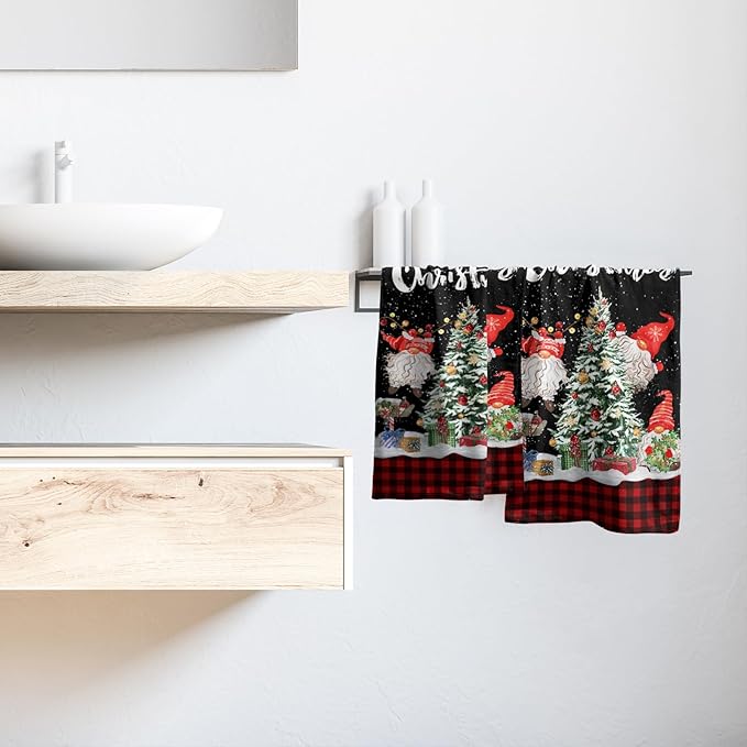 Winter Gnomes Hand Towels Set of 2 Xmas Tree Decorative Absorbent Fingertip Towels Home Hotel Spa Gym Face Towels Kitchen Tea Dish Towels