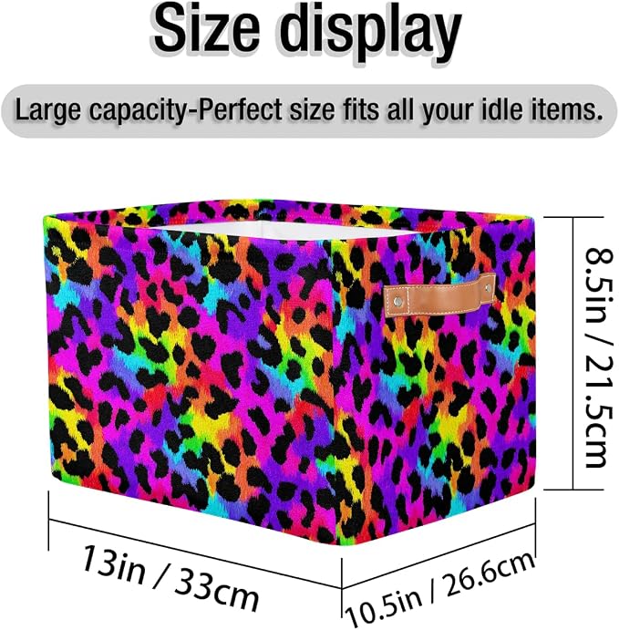 Pardick Colorful Leopard Print Basket Storage Bins Large Fabric Toys Storage Cube Box with Handles Collapsible Closet Shelf Cloth Organizer Basket for Nursery Bedroom Bathroom Holiday Gift