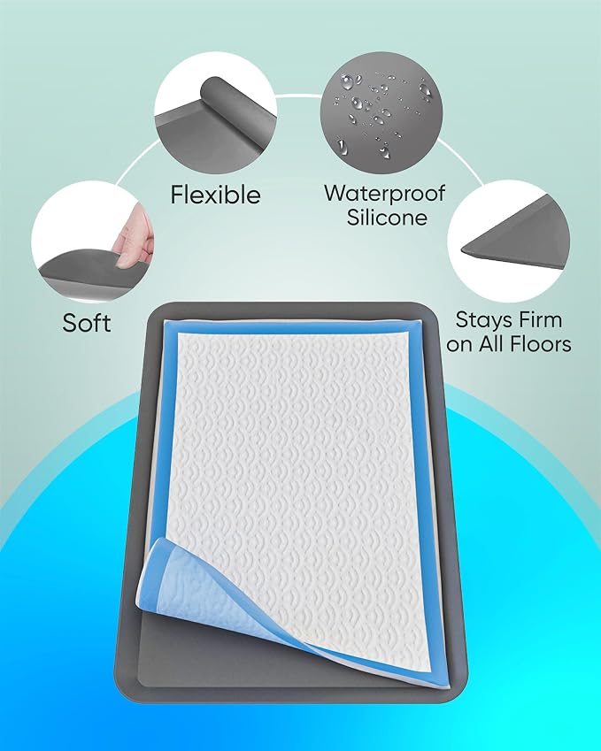 Dog Pee Pad Holder - Fits Up to 11.5” x 17” Pee Pad - 1 Pack - Grey | Stable Grip, Soft Edges, Quick Wipe Silicone Surface, Dog Pad Holder for Indoor Flooring Protection