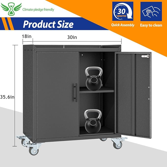 GAIOUS 35.6'' Tall Metal Garage Storage Cabinet with Wheels,Rolling File Cabinet with Lock and Adjustable Shelves,Outdoor Steel Tool Cabinet for Home,Office,Garage,Black