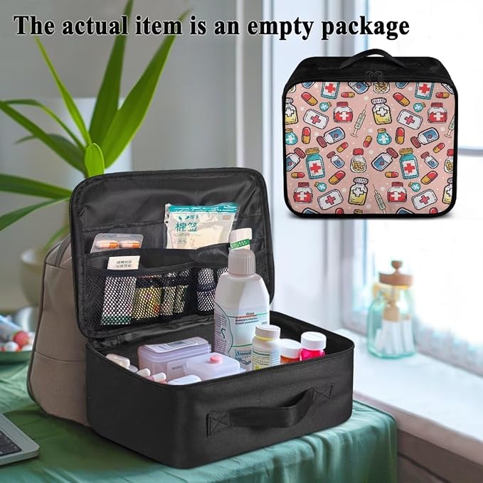 First Aid Kit Bag Empty Pink Color-Coded Emergency Medical Pouch for Hospitals Schools and Home Use Constructed with Tear-Resistant Fabric Quick-Access Loops Washable Surface