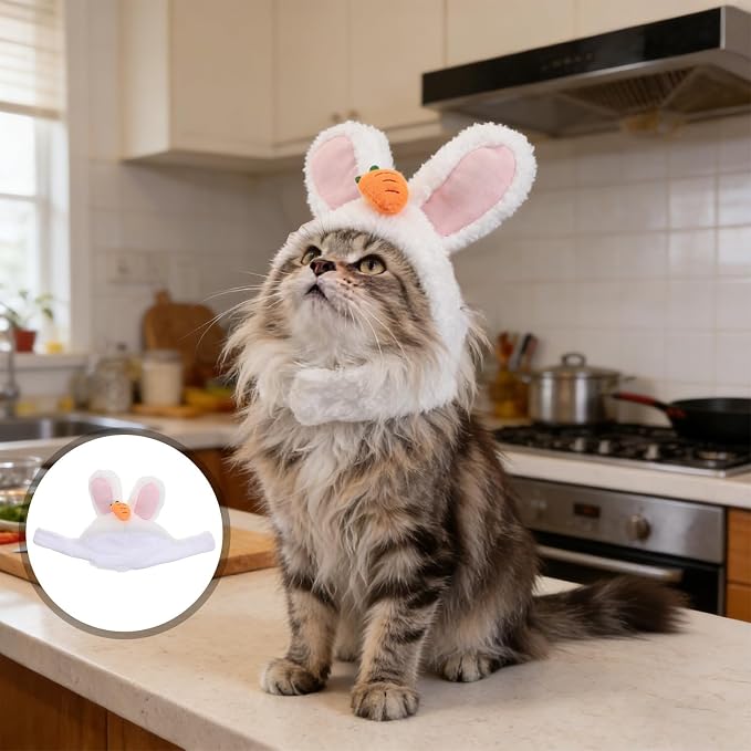 Dog Easter Bunny Ears Costume Headband White Polyester Hat | Lightweight Breathable Fit, Easy, for Puppies and Kittens at Easter Parties or Halloween