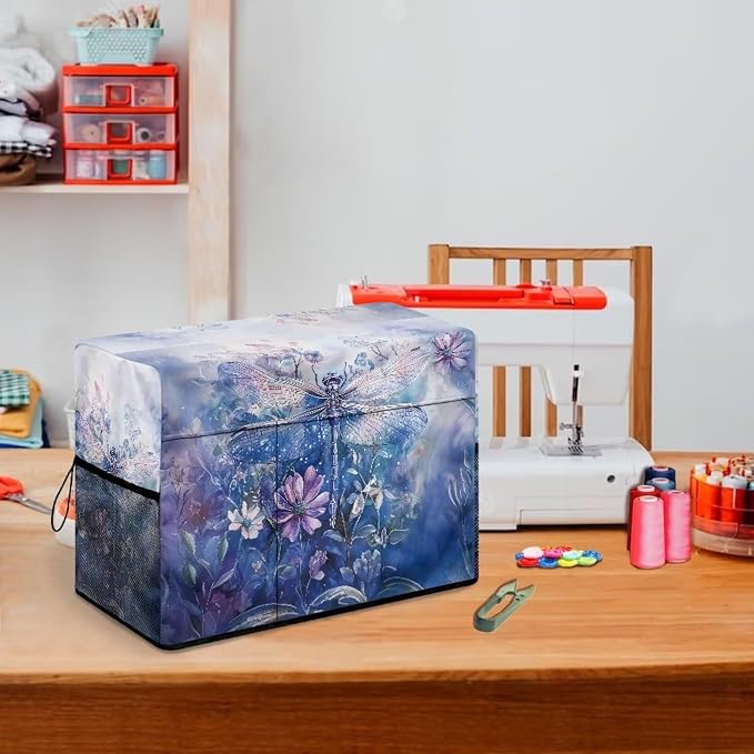 Dragonfly Sewing Machine Cover - Fits Standard Singer, Brother and Janome Machines, Protecting & Decorating Your Sewing Space (Blue)