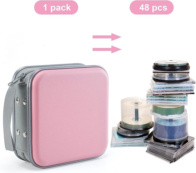 UENTIP CD Case for Car,48 Capacity DVD storage Organizer For Home Travel | CD Holder DVD Case, Smooth Double Zipper, Hard Plastic Shell, Scratch-Free Lining, Secure Slide Lock, Blu-ray/CD/DVD Storage
