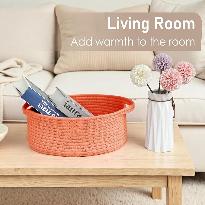 JMvicyroam Small Woven Basket, Empty Gift Basket, Orange/3 Pack | Small Gift Basket, Cotton Rope, 12 x 8 x 17 in, Handles, Includes Ribbon and Bag, Birthday Gift Basket