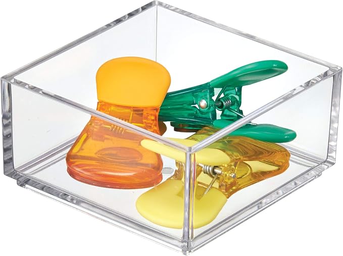 iDesign Clarity Plastic Drawer Organizer, Clear, X-Small, 4" x 4" x 2" | Storage Container for Kitchen Gadgets, For Corks, Sticky-Notes, Clips, For Pantry, Cabinets, Countertops