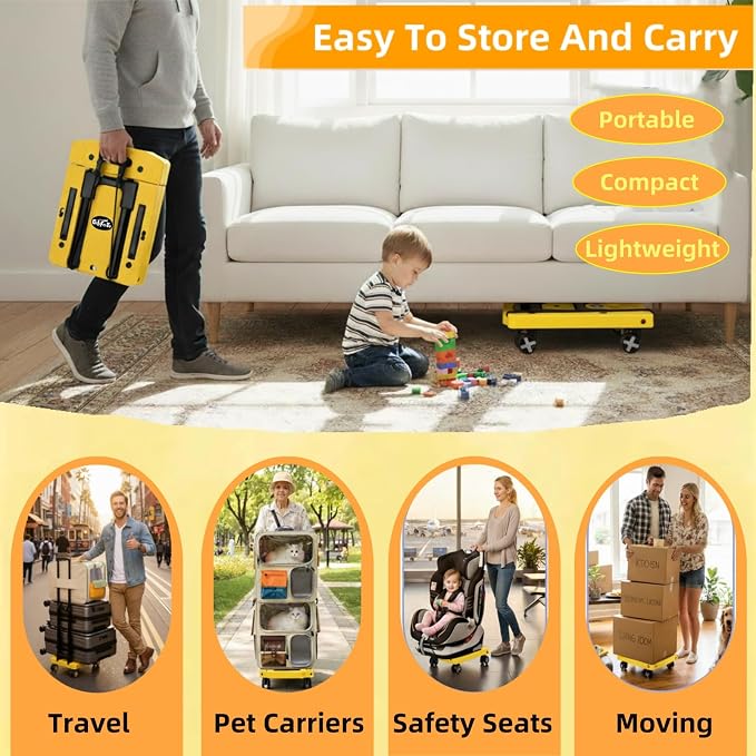 GtIiFmTe Foldable Hand Truck, Lightweight Luggage Cart for Airport Car Seat | Compact Folding dolly with Rotating swivel wheel,storage size12×15.7×4.1",300lbs Load,Upright Lock Handle with 3bungee cords
