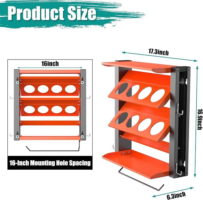 EVERHANGER Spray Can Holder, Wall Mount Spray Bottle Storage Rack Heavy Duty Spray Paint Bottle Organizer for Garage & Home (17.3in for 8 Cans)