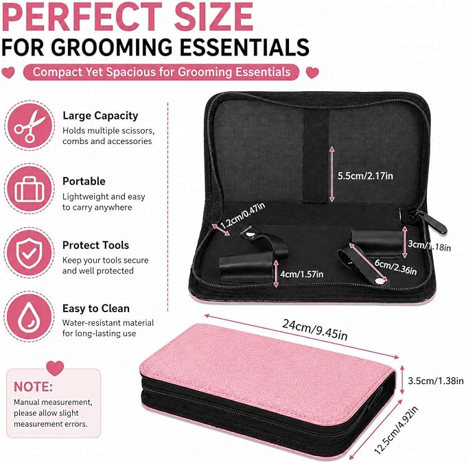Pet Grooming Scissors Case, Dog Grooming Tool Organizer with Elastic Straps, Portable Storage Holder for Grooming Shears, Combs & Accessories, Case Only (V-010-SC-Pink)
